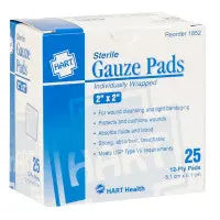 Gauze Pads, Sterile, 2" x 2", 12-Ply, 25 /BX - First Aid Market