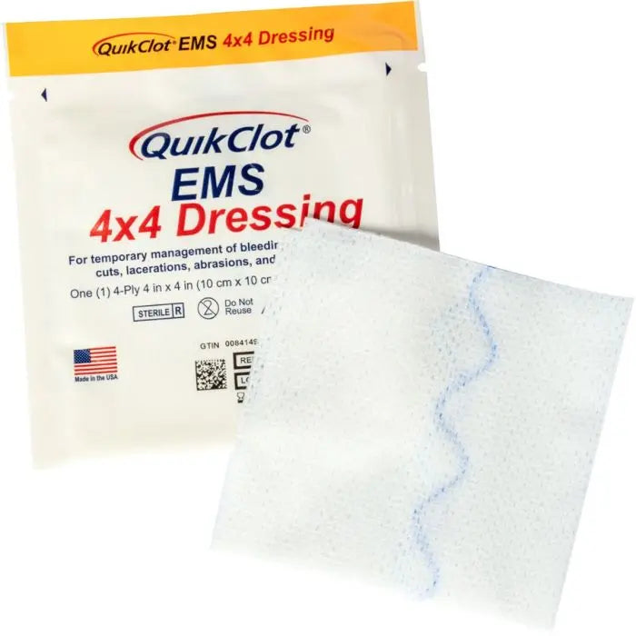 QuikClot EMS Dressing, 4" x 4" (10 cm x 10 cm) - First Aid Market