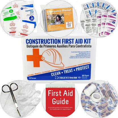Bilingual OSHA Contractors First Aid Kit for Job Sites up to 25 People – Gasketed Plastic, 180 pieces