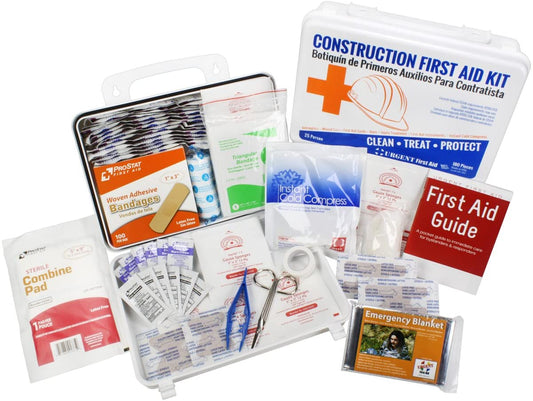 Bilingual OSHA Contractors First Aid Kit for Job Sites up to 25 People – Gasketed Plastic, 180 pieces