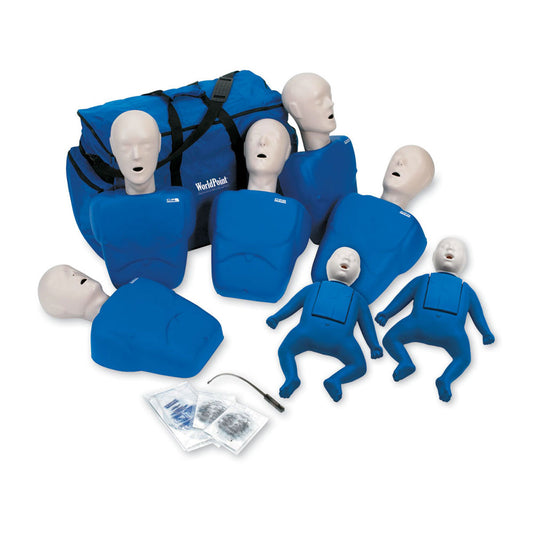 CPR Prompt 7-Pack Manikins - 5 Adults/Child/ Pediatric & 2 Infant / Baby - Blue