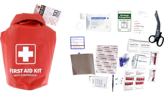 All Purpose First Aid Kit, Waterproof Dry Sack, Red, 100 Pieces